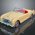 Vintage Beige Convertible Car With Red Interior And Chrome Front Accents