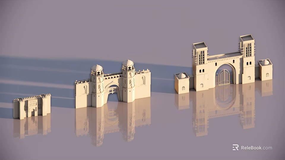 Different Architectural Entrance Gate Models With Arched Design And Decorative Towers 3d model 