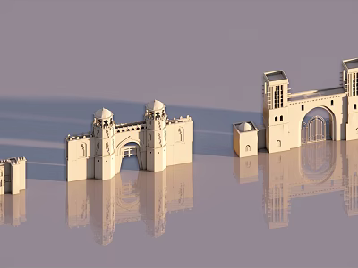 Different Architectural Entrance Gate Models With Arched Design And Decorative Towers 3d model