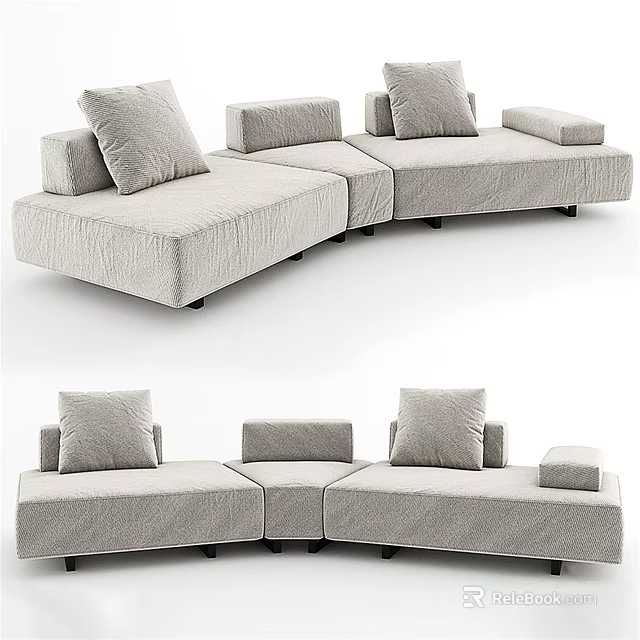 Light Gray Sectional Multi Person Sofa With Modular Design And Comfortable Cushions 3d model