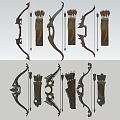 Traditional Archery Bows And Quivers With Various Decorative Designs Collection