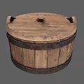Rustic Wooden Kitchen Storage Bucket With Lid Metal Hoops And Handles