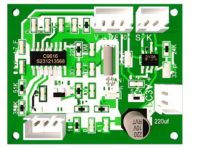 Green Electronic Circuit Board With C9816 Chip 220uf Capacitor And Components 3d model
