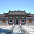 Traditional Chinese Ancient Architecture With Eaves Tile Roof Red Columns And Stone Pathway