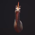 Mythical Serpent Creature With Skeleton Head Flaming Red Crest Brown Scaly Body Dark Background