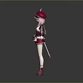 Anime Style Game Character In Red Uniform With Pink Hair And White Gloves