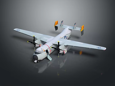 Detailed Light Colored Airplane Model With Twin Propellers And Yellow Black Components 3d model