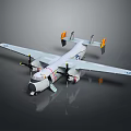 Detailed Light Colored Airplane Model With Twin Propellers And Yellow Black Components