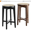 Two Stylish Bar Stools with Black Metal and Wooden Frames and Unique Seat Tops