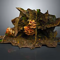 Natural Wood And Stone Decorative Scene With Mushrooms Moss And Tree Roots