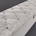 Gray Tufted Storage Bench Upholstered in Fabric with Black Wooden Legs and Metal Handle