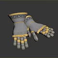 Medieval Knight Gauntlets With Silver Plated Armor And Gold Accents