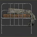 Simple Metal Frame Bed With Brown Mattress Gray Blanket And Pillow