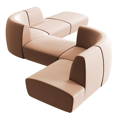 Modern Beige Sectional Sofa With Curved Design For Living Room Seating 3d model