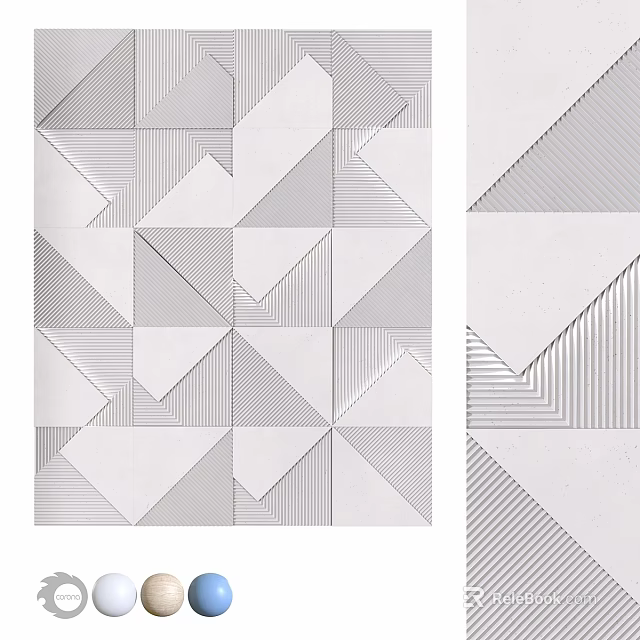 White and Gray Wall With Geometric Triangle Patterns And Striped Textures 3d model