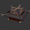 Traditional Chinese Architecture Featuring Curved Eaves Purple Tiles Red Pillars And Golden Decorations