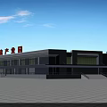 Modern Industrial Factory Building Exterior With Large Glass Windows And Spacious Front Square