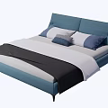 Modern Blue Upholstered Double Bed With Soft Pillows And Cozy Bedding 3d model