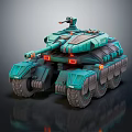 Futuristic Teal Tank 3D Model With Turret Cannon Red Lights And Tracks