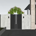 Modern Garden Feature Wall With Black Gate Green Vines Stone Slabs And Wall Lamps