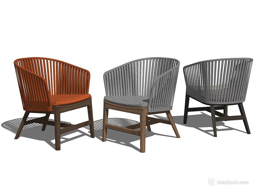 Stylish Leisure Chair With Woven Design And Wooden Legs In Various Colors 3d model 
