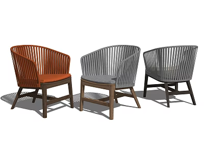 Stylish Leisure Chair With Woven Design And Wooden Legs In Various Colors 3d model