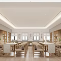 Traditional Book Art Interior Design With Wooden Bookshelves Long Tables And Calligraphy Decorations