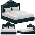 Modern Green Bed Frame With White Pillows Sheets And Decorative Headboard 3d model