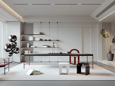 Modern Minimalist Tea Room Interior With Furniture 3d model