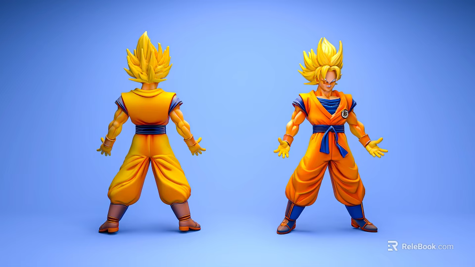 Super Saiyan Goku Game Anime Character Action Figure Front Back View With Orange Outfit 3d model 