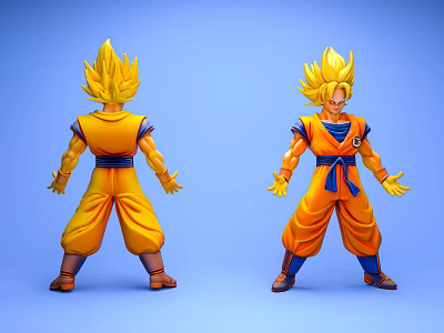 Super Saiyan Goku Game Anime Character Action Figure Front Back View With Orange Outfit 3d model