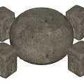 Traditional Stone Round Table with Square Chairs and Carved Ornate Patterns 3d model