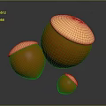 3D Three Orange Hazelnuts With Yellow Tops On Dark Background
