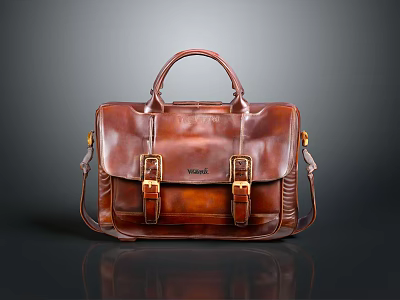 Wilsons Brown Leather Briefcase With Classic Design Metal Buckles And Shoulder Strap 3d model