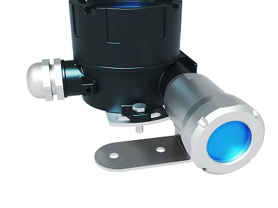 Industrial Optical Sensor With Black Silver Metal Housing Blue Lens Mounting Bracket 3d model