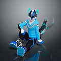 Sitting Anthropomorphic Fox Like Creature In Blue Outfit With White Fur And Glowing Tail