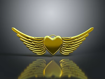 Elegant Golden Heart Shaped Wings Accessory For Stylish Clothing Decoration 3d model