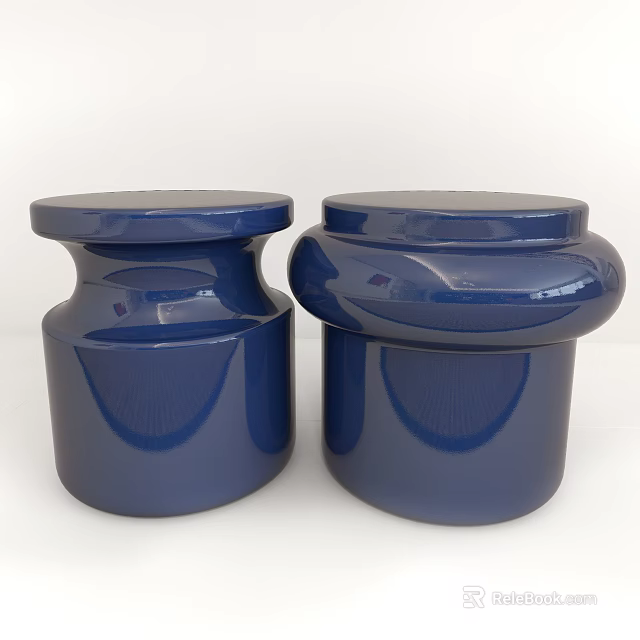 Blue Ceramic Decorative Ornament Set With Modern Cylindrical Design For Home Decor 3d model 