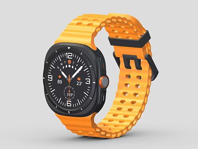 Sporty Black Dial Watch With Orange Perforated Strap And White Numbers 3d model