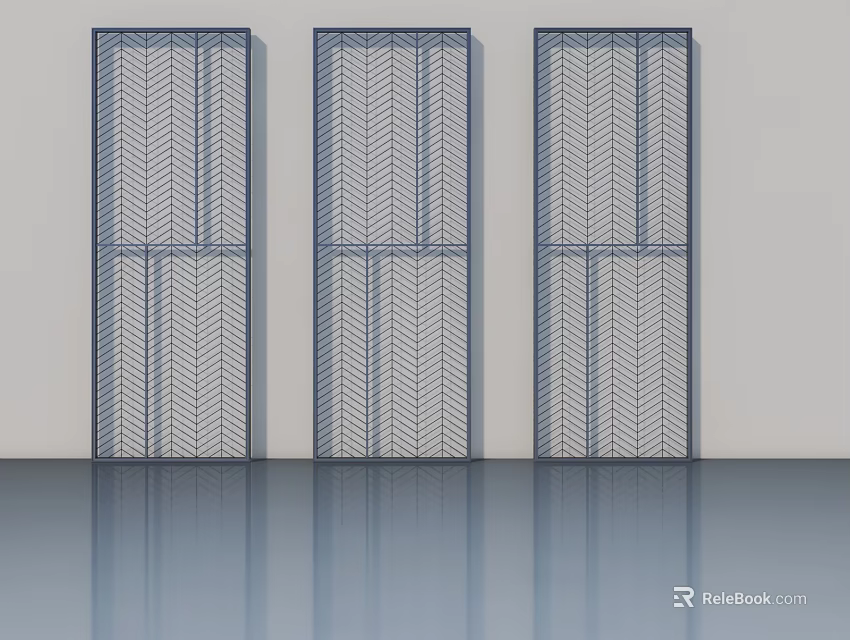 Modern Hinged Doors Featuring Blue Herringbone Pattern With White Wall And Glossy Floor 3d model 