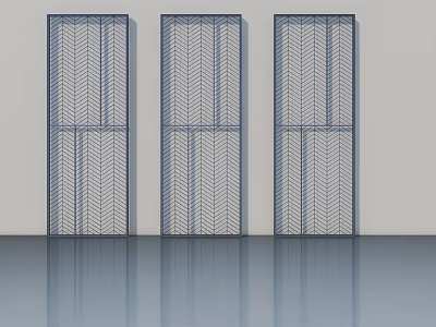Modern Hinged Doors Featuring Blue Herringbone Pattern With White Wall And Glossy Floor 3d model
