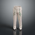 Beige Casual Pants With Green Drawstrings And Decorative Knot Details