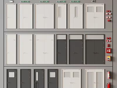 Various Interior Door Designs Featuring White Gray Styles And Fire Safety Equipment 3d model