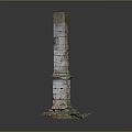 Ancient Weathered Stone Tower With Solid Base And Vertical Brick Structure 3d model
