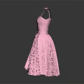 Fashionable Pink Checkered Women's Dress With Spaghetti Straps Belt And Pleated Skirt