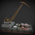 Floating Ship With Crane And Cargo On Deck