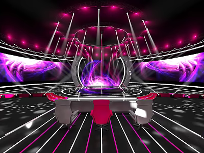 Colorful Stage Design Featuring Purple Pink Lighting Circular Structure And Illuminated Center 3d model