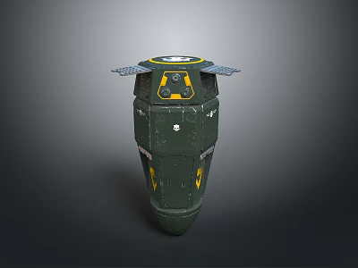 Green Military Weapon Bomb With Yellow Components And Top Stabilizing Wings 3d model
