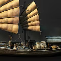 Traditional Wooden Boat with Large Sails and Classic Wooden Structure Design