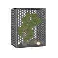 Indoor Landscape Design with Grid Screen Green Plants Stones and Round Lights